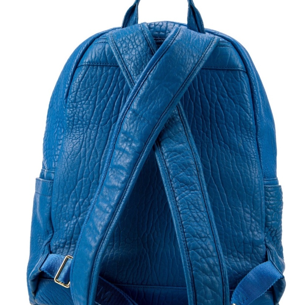 MCM Blue Leather Backpack Gold & Gunmetal Accents Removable Clutch - Picture 5 of 8